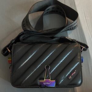 Off-White Black Quilted Crossbody Bag with Multicolor Accents